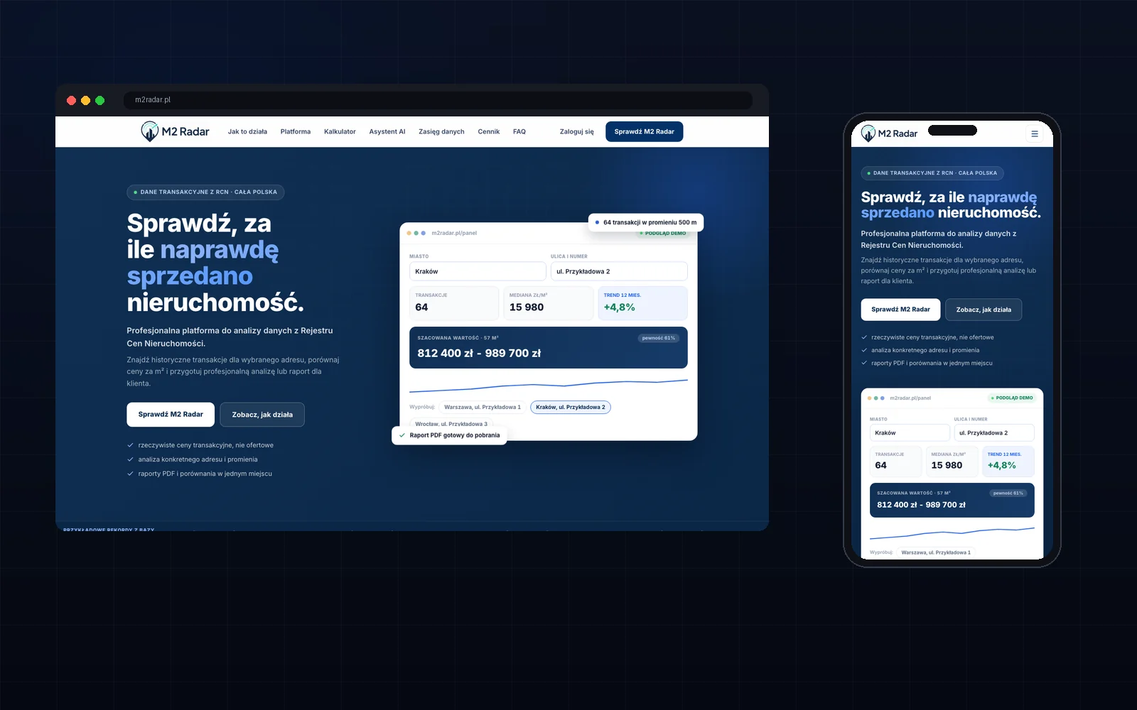 Project by Michał Świtalski: M2 Radar — property transaction prices